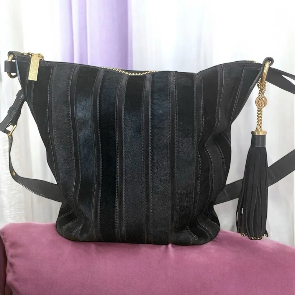 Michael Kors Black Brooklyn Applique Haircalf Feed Bag Purse with Dust Bag - Picture 4 of 15